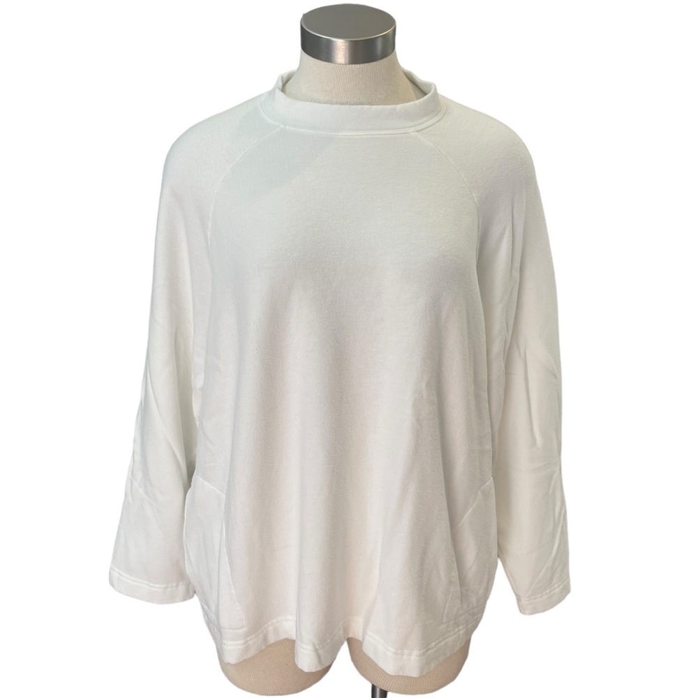 Free People Top Fleece Long Sleeve Mock Neck Pockets Ivory Sz. M